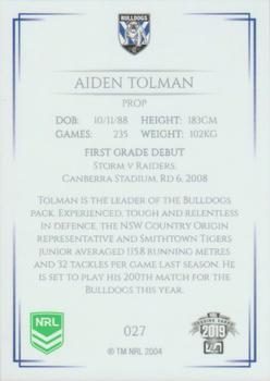 2019 NRL Elite #027 Aiden Tolman Back
